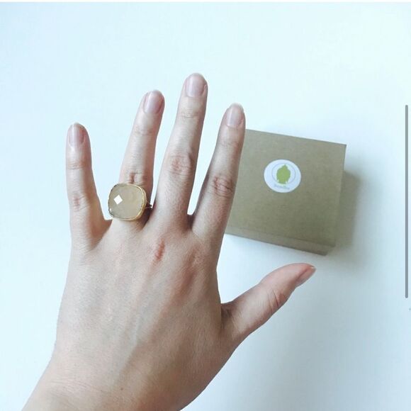 Genuine Rose Quartz 14K Plated Adjustable Ring NWT - Picture 5 of 6